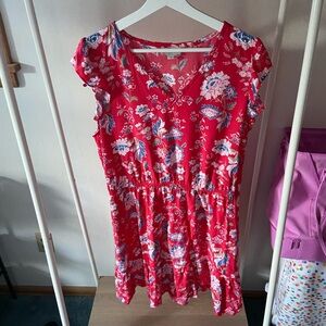 Loft size XL red white and blue floral elastic waist dress